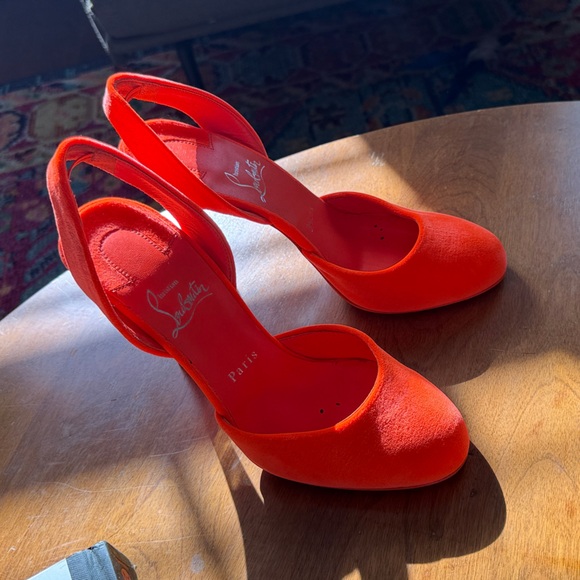 Christian Louboutin Shoes - Christian Louboutin Bright Red Suede Slingback Pumps